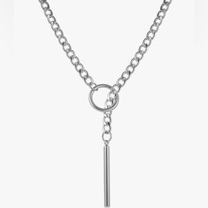 Heart O ring Slip Chain Necklaces for Women Stainless Steel Cuban Chain Bar